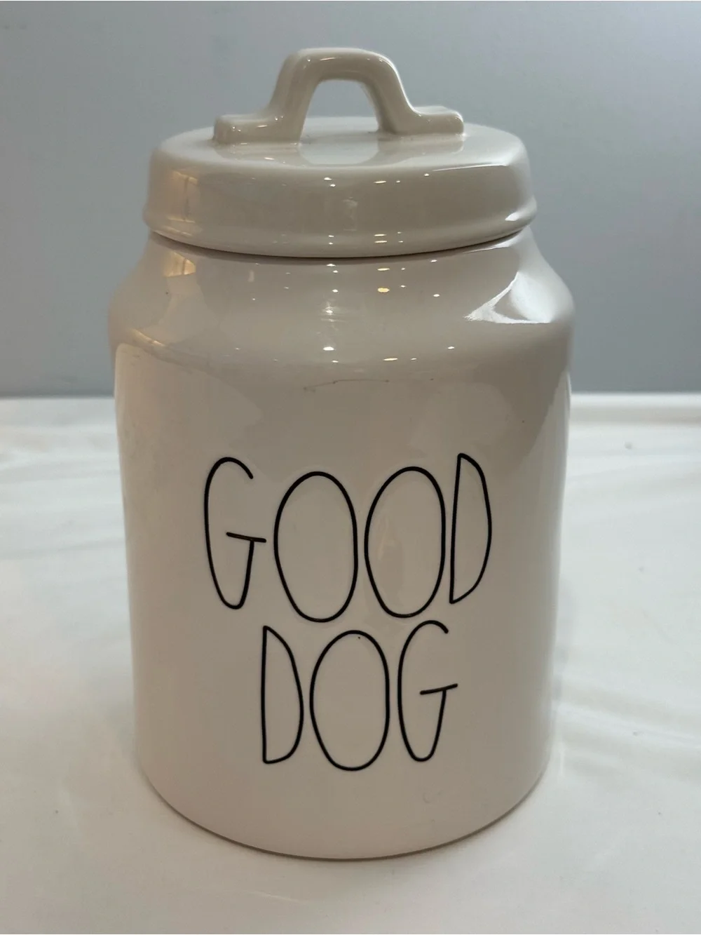 Rae Dunn White Ceramic 'GOOD DOG' Treat Jar with Black Letters